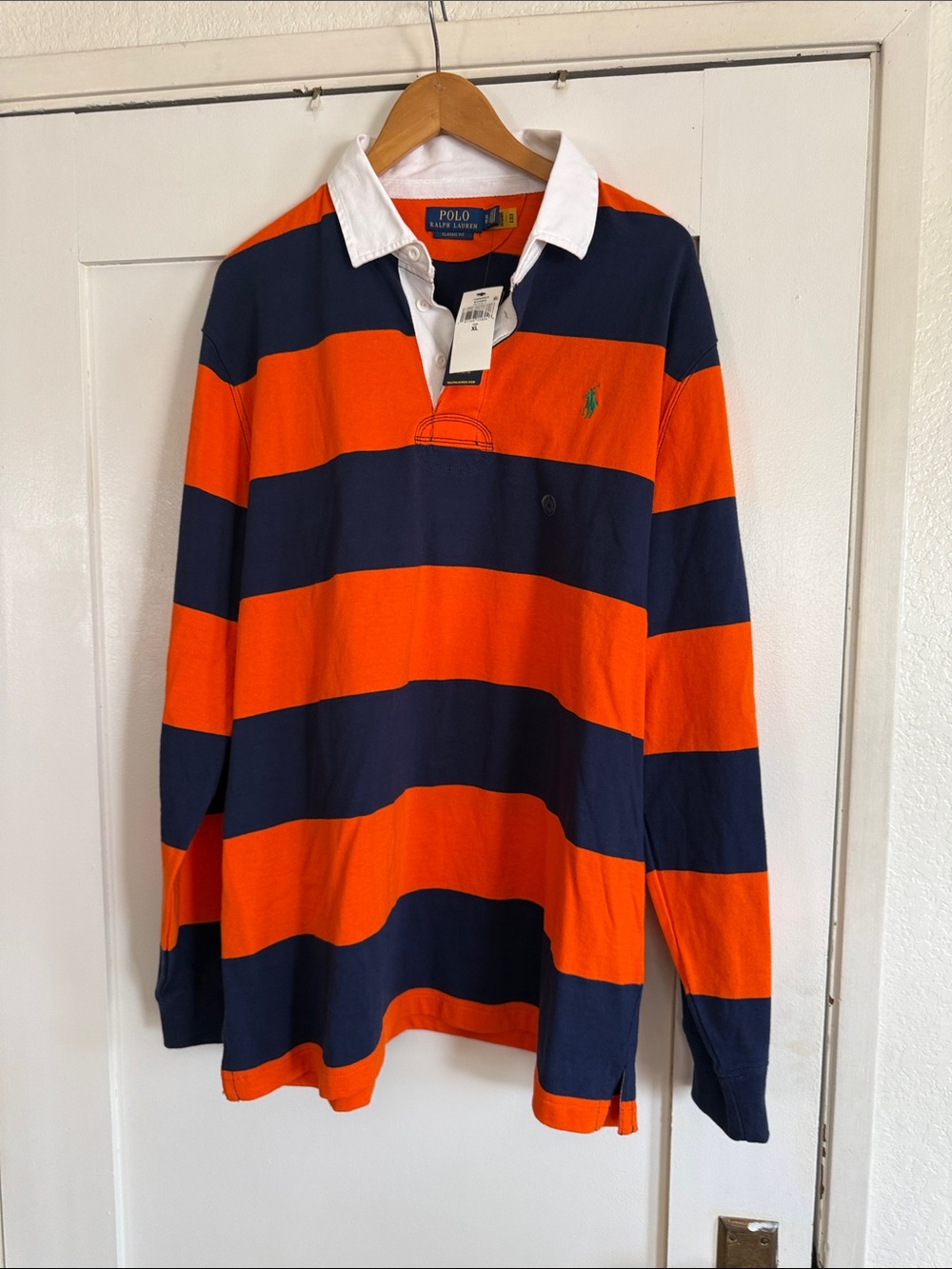 Polo by Ralph Lauren Orange and Navy Striped Rugby Polo